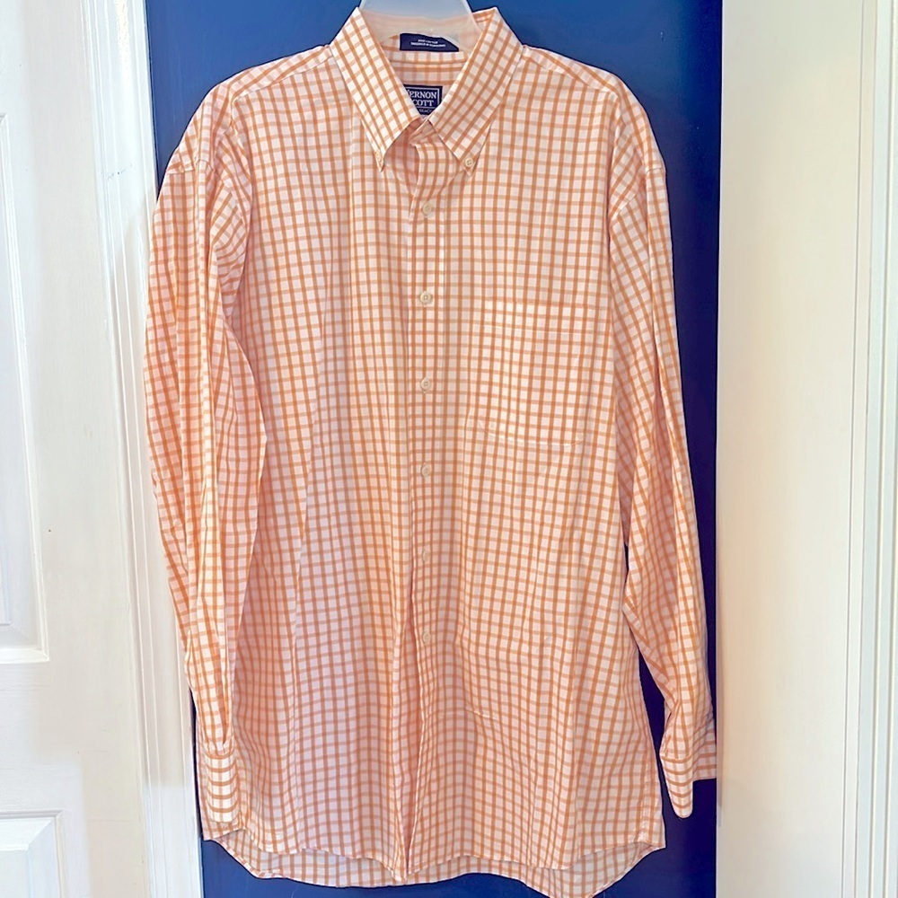 Vernon Scott Vero Beach Orange & White Long Sleeve Casual Button Down Size L